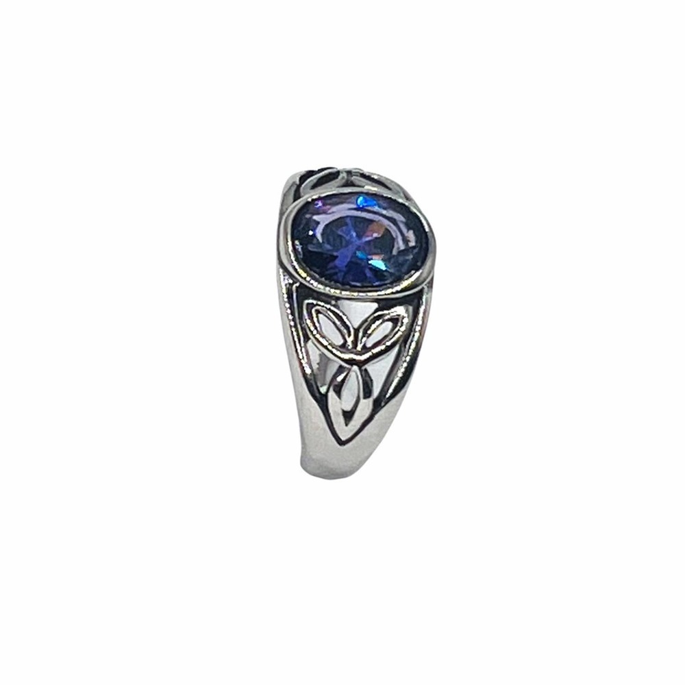 Stainless Steel Celtic Ring , Lavender CZ, purple stone